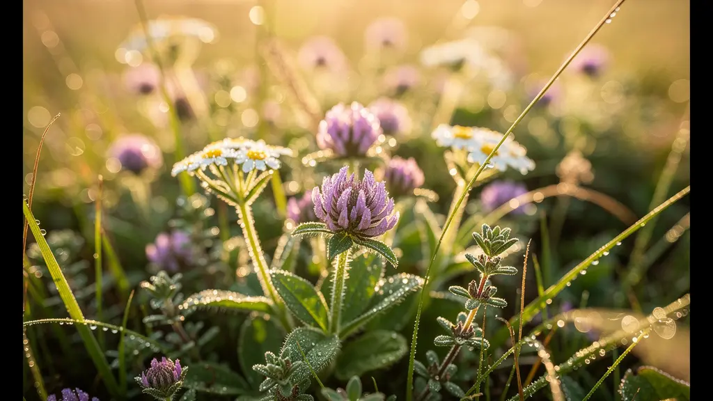 Makroaufnahme von alpinen Kräutern und Gräsern, die die Vielfalt des Terroirs für Alpkäse symbolisieren