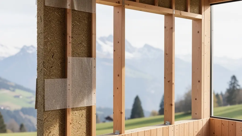 Querschnitt einer diffusionsoffenen Wandkonstruktion mit Holzfaserdämmung