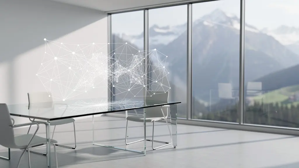 Visuelle Darstellung einer Entscheidungsmatrix, die verschiedene Netzwerkoptionen für Schweizer KMU im Ausland vergleicht.