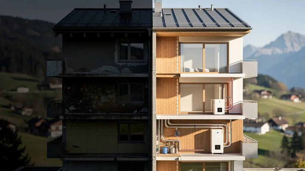 Visualisierung der etappierten Gebäudesanierung nach GEAK Plus Empfehlungen