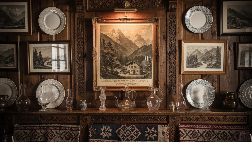 Historische Gaststube mit lokaler Kunst an den Wänden, die das kulturelle und traditionelle Ambiente unterstreicht.