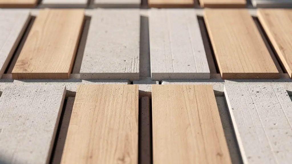 Detailaufnahme einer VHF-Fassade mit kreativem Fugenbild und Materialmix