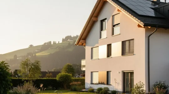 Modernes Mehrfamilienhaus in der Schweiz mit energieeffizienten Massnahmen