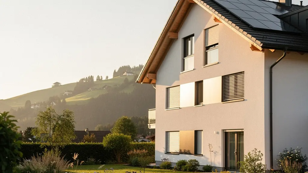 Modernes Mehrfamilienhaus in der Schweiz mit energieeffizienten Massnahmen