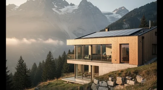 Modernes Minergie-P Einfamilienhaus mit Solardach in Schweizer Berglandschaft