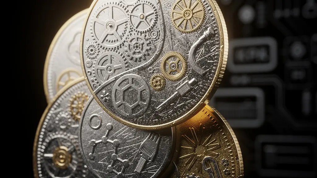 Abstrakte Darstellung des starken Schweizer Frankens als Katalysator für industrielle Innovation und Präzision.