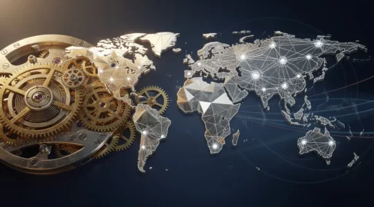 Schweizer Präzisionsuhrwerk symbolisiert internationale Geschäftsexpansion