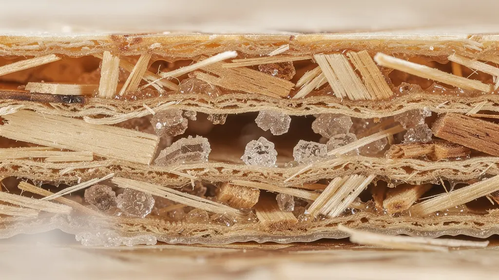 Mikroskopische Aufnahme von Spanplattenfasern und deren Ausgasungen