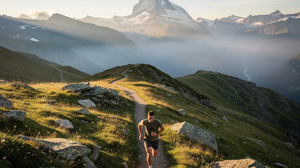 Athletentraining mit periodisierten Phasen vor Schweizer Alpenpanorama