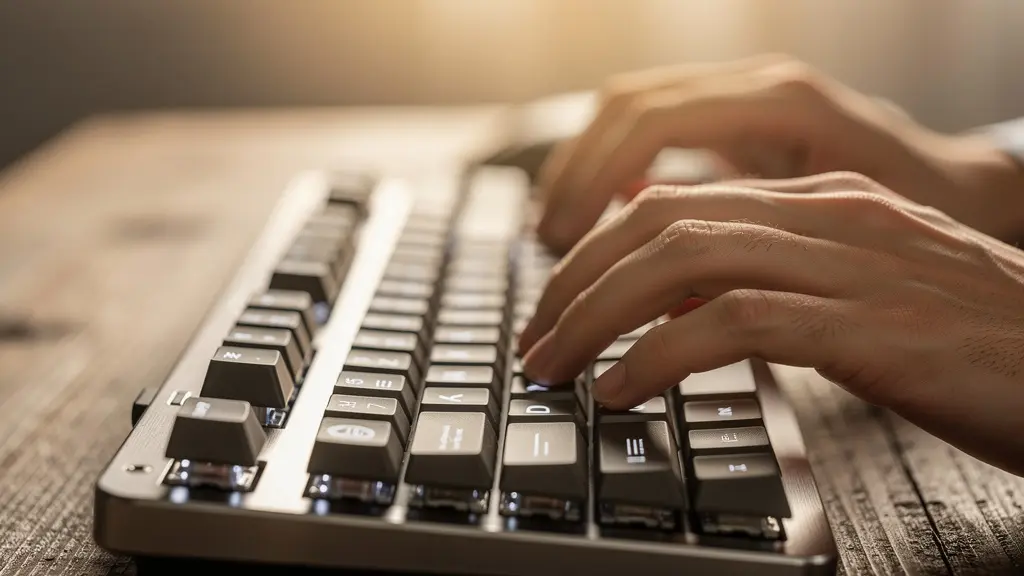 Makroaufnahme von Händen auf Tastatur beim Verfassen eines Fachartikels